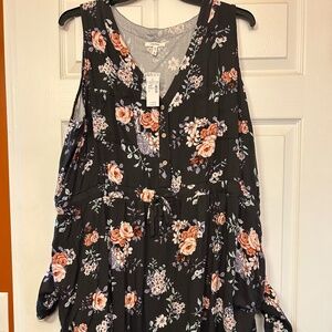 Black floral “denim type” button up dress